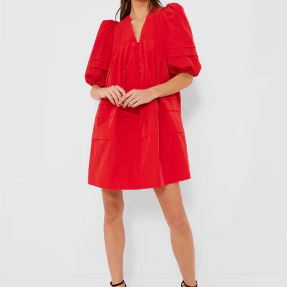 Elegant Red Puff Sleeve Dress